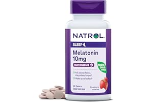 Natrol Melatonin 10mg, Strawberry-Flavored Sleep Support Dietary Supplement for Adults, 60 Fast-Dissolve Tablets, 60 Day Supply
