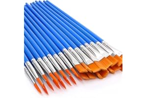 30 Pack Paint Brushes Set,30 Pcs Flat & Fine Nylon Acrylic Brushes Bulk for Oil Watercolor Canvas Artist Professional Paintin