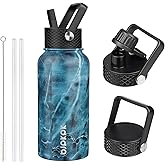 BJPKPK Insulated Water Bottles with Straw Lid, 27oz Stainless Steel Water Bottle with 3 Lids, Leak Proof BPA Free Metal Thermo, Mugs, Tumblers, Keep Cold Hot -Ocean