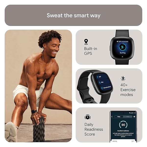 FITBIT VERSA 4 FITNESS SMARTWATCH WITH DAILY READINESS, GPS, 24/7 HEART RATE, 40+ EXERCISE MODES, SLEEP TRACKING AND MORE, BLACK/GRAPHITE, ONE SIZE (S & L BANDS INCLUDED)