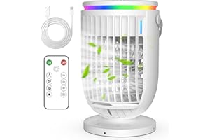 FOSVILL Portable Air Conditioners Fan,Portable AC Unit With 1200ML Water Tank,4-IN-1 Evaporative Air Cooler with Remote Control 7 Color Light Personal Mini Air Conditioner Portable for Room Car (White)