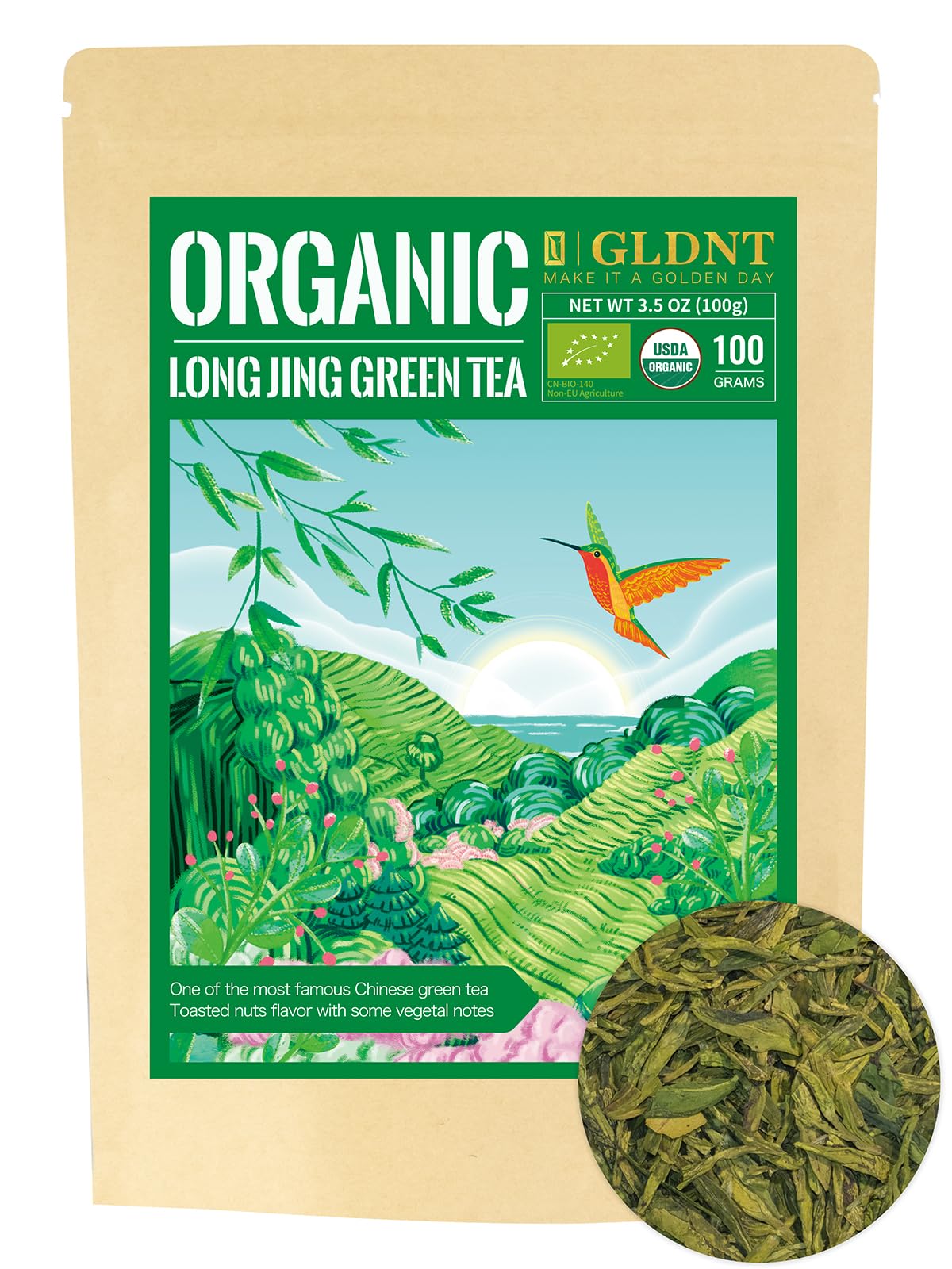 GLDNT Organic Green Tea Longjing, Premium Chinese