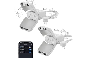 ELEGRP Outdoor Smart Dimmer Plug Waterproof IP66, Smart Outdoor WiFi Plug with 2 Individually Sockets, Works with Alexa & Google Assistant, Outdoor Dimmer for String Lights, UL Listed, 2 Pack, Grey