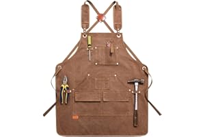 LeuMuas Aprons for Men Women with Pockets Cotton Canvas Cross Back Heavy Duty Chef Work Apron, Size M-XXL