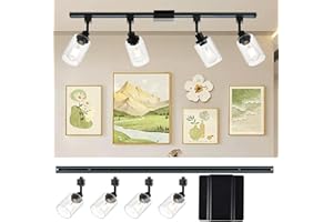 Wanluce 4 Pack H Track Lighting Heads with 39.3 Inches H Track Rails, Black Track Lighting Fixtures Replacement Heads with Clear Glass Shade Modern Ceiling Spotlight for Accent Retail Kitchen Island