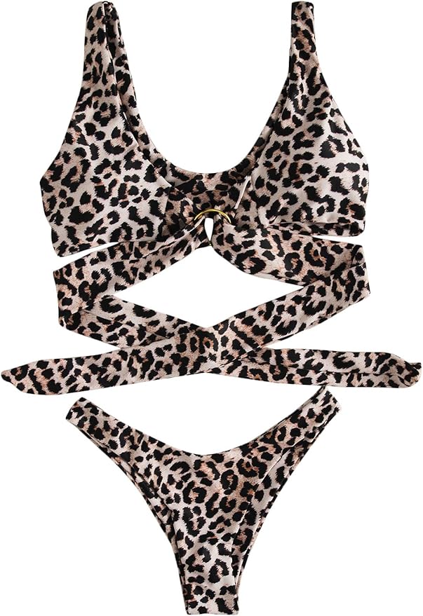 SheIn Women's High Waisted Bikini Swimsuits Tie Knot High Cut Two Piece