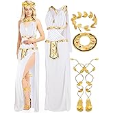 Liitrsh 3 Pcs Halloween Greek Goddess Costume Set Including Bodysuit Costume Gold Laurel Wreath Adult Goddess Sandals for Women Cosplay Party Decoration, M Size