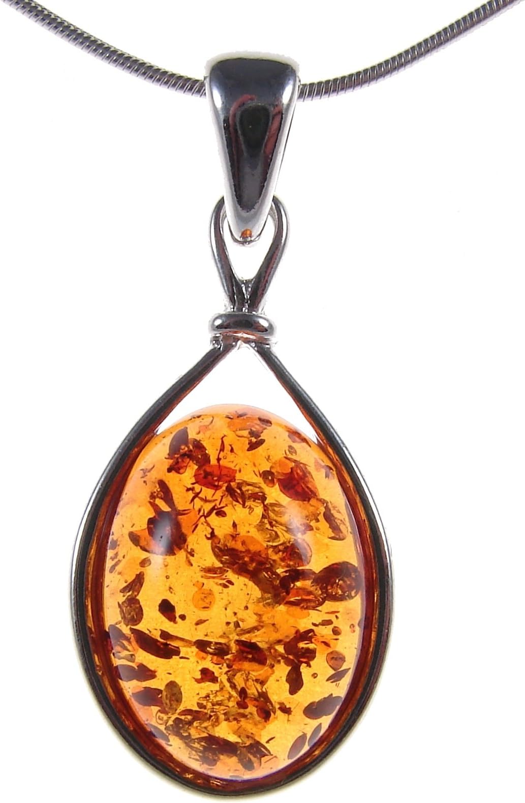 Baltic amber and sterling silver 925 oval pendant necklace with 1mm Italian sterling silver 925 snake chain