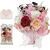 MS.ROXYQUE Preserved Flowers Bouquet Romantic Valentines Day Gift for Her LED Light 3 Preserved Real Rose for Delivery Christmas Mothers Day Birthday Gifts for Women Mother Wife Girlfriend (Pink)