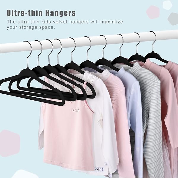 BAGAIL 50 PACK KIDS VELVET HANGERS 11 INCHES CHILDREN’S CLOTHES HANGERS NON-SLIP BABY HANGERS FOR INFANT/TODDLER (BLACK)