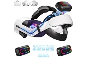 Saqico 20000mAh Dual Magnetic Battery Head Strap Compatible with Meta Oculus Quest 2/3/3S, Cool RGB Battery Pack & Easy to Replace Extend VR Playtime-Premium Comfort & Adjustable, Reduce Facial Stress