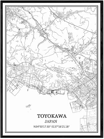 Amazon Co Jp 豊川日本地図ウォールアートキャンバス印刷ポスター アートワークフレームなし地図お土産贈り物室内装飾 Generic