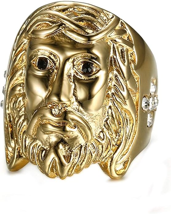 YINLILAO Men's Titanium Steel Religious Jesus Gold Plating Diamond