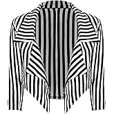 Loxdonz Women's Classic ¾ Sleeves Open Front Stripes Cropped Waterfall Crop Blazer Jacket Coat Cardigan