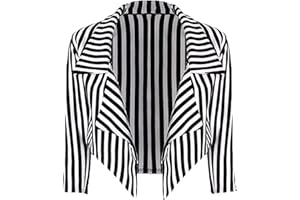 Loxdonz Women's Classic ¾ Sleeves Open Front Stripes Cropped Waterfall Crop Blazer Jacket Coat Cardigan