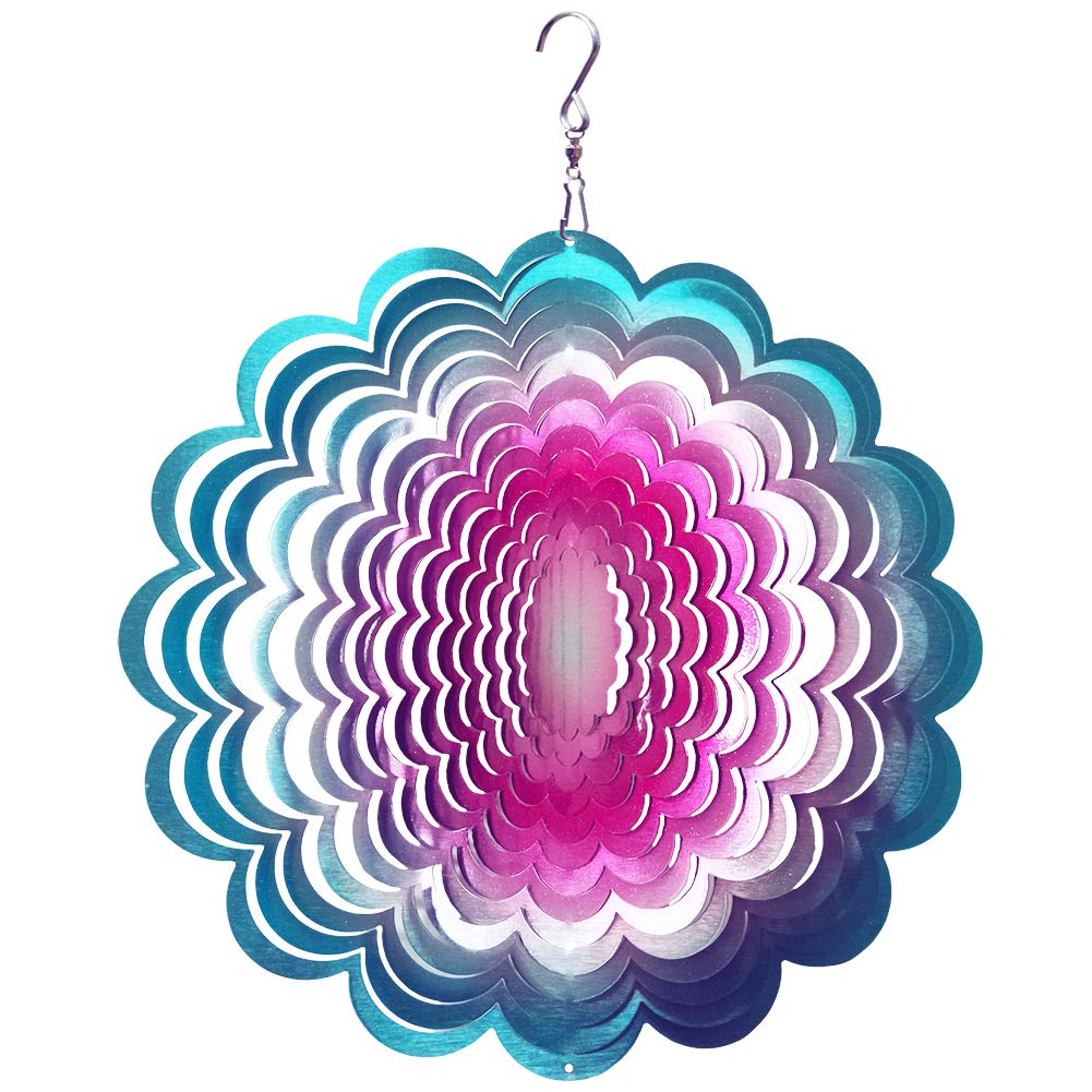 FONMY Wind Spinner Stainless Steel 3D Hanging Garden Decoration for Indoor Outdoor Blue-Pink Sunflower Metal Wind Spinners-12inch