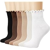 Mcool Mary Women's Ruffle Socks Casual Cute Ankle Socks Cool Cotton Knit Low Cut Lace Frilly Crew Socks for Women 6 Pack