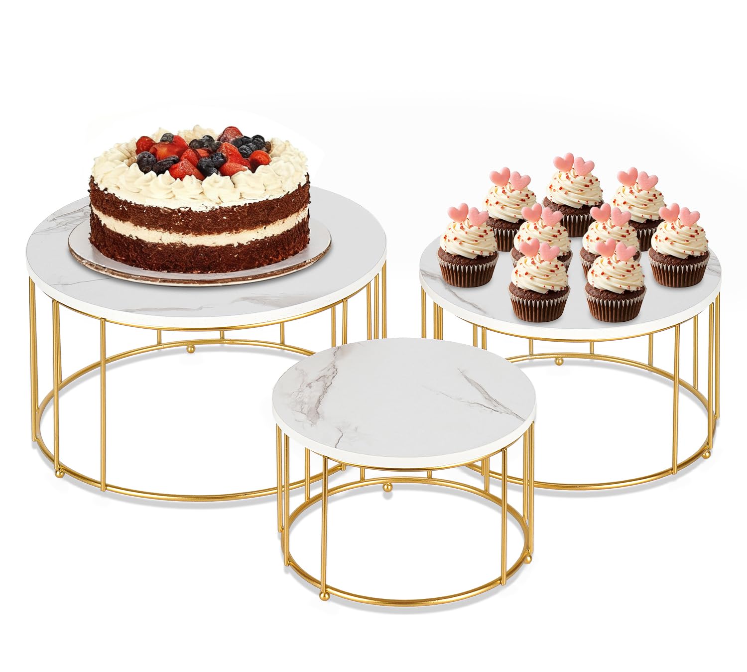 Photo 1 of TRSPCWR Gold Cake Stand, Cupcake Stand Set of 3, Round Display Dessert Stand Imitation Marbling Decoration Finish