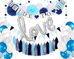 DOYOLLA Navy Bridal Shower Decorations Kit 53pcs - Tissue Paper Flowers, Navy Blue Bride to Be Banner, Balloons, Triangle Bunting, Tassel Garland for Nautical Fishing Theme Wedding Party Decor