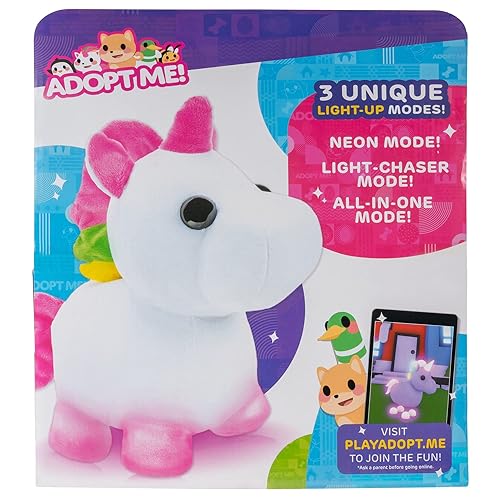 Adopt Me! Neon Unicorn Light-Up Plush Soft and Cuddly Three