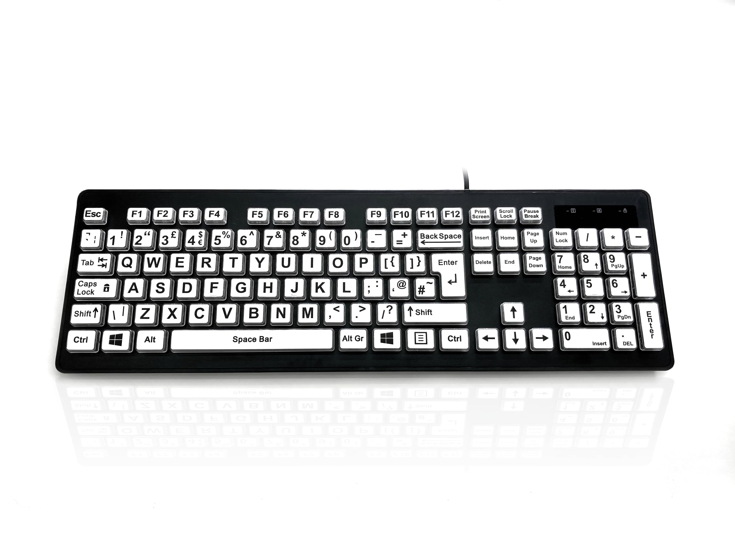 Accuratus Rainbow 2 High Contrast - USB High Contrast Visual Impairment SEN Keyboard with Extra Large Black Font & White Keys (UK Layout)