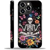 Teonvpu for iPhone 16 Pro Max Case, Skeleton Meditating Flowers Pattern Glossy 2 in 1 Shockproof Bumper Drop Protective Case for Girl Women Boy Men
