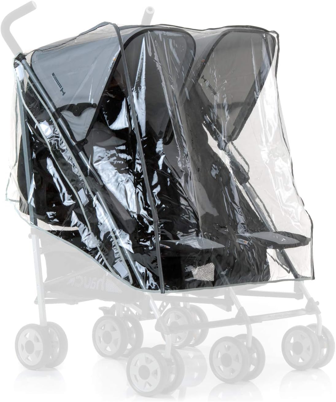 Hauck Universal Raincover for Double Pushchairs, Water Resistant and Durable, Compatible with Turbo Duo and Roadster Duo Transparent