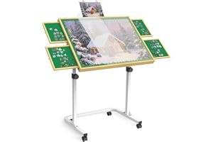 Jigsaw Puzzle Table 1500 Pieces,Adjustable Height&Up Puzzle Board with Cover and 4 Drawers,34×26in Puzzle Tables for Adults,P