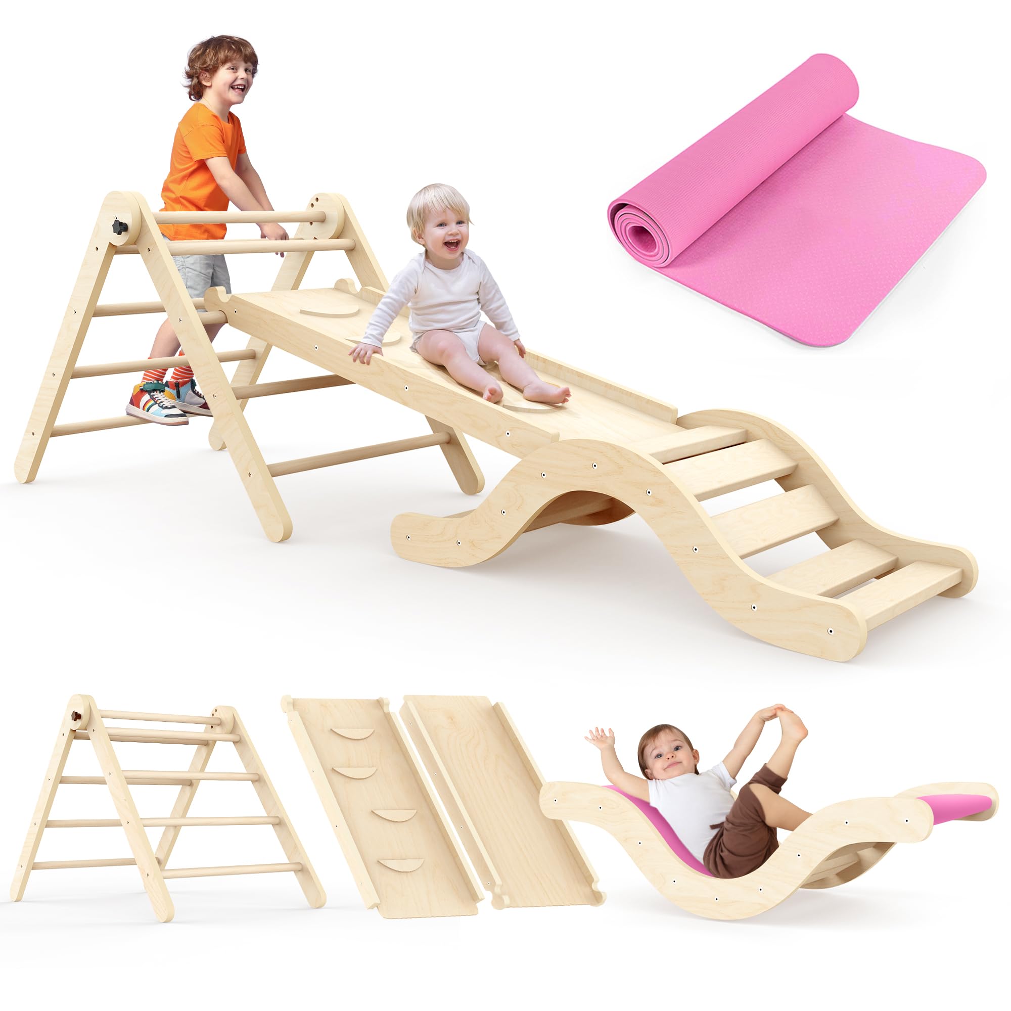 Montessori Indoor Playset: 7-in-1 Climbing Frame with Slide, Arch & Mat for Toddlers and Children (1-3 Years)