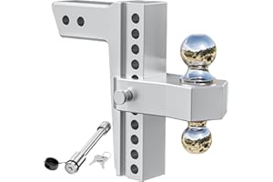 LOCAME Adjustable Trailer Hitch, Fits 2.5-Inch Receiver Only, 10-Inch Drop/Rise Aluminum Drop Hitch,18,500 LBS GTW-Tow Hitch for Heavy Duty Truck with Double Stainless Steel Locks, Silver, LC0009