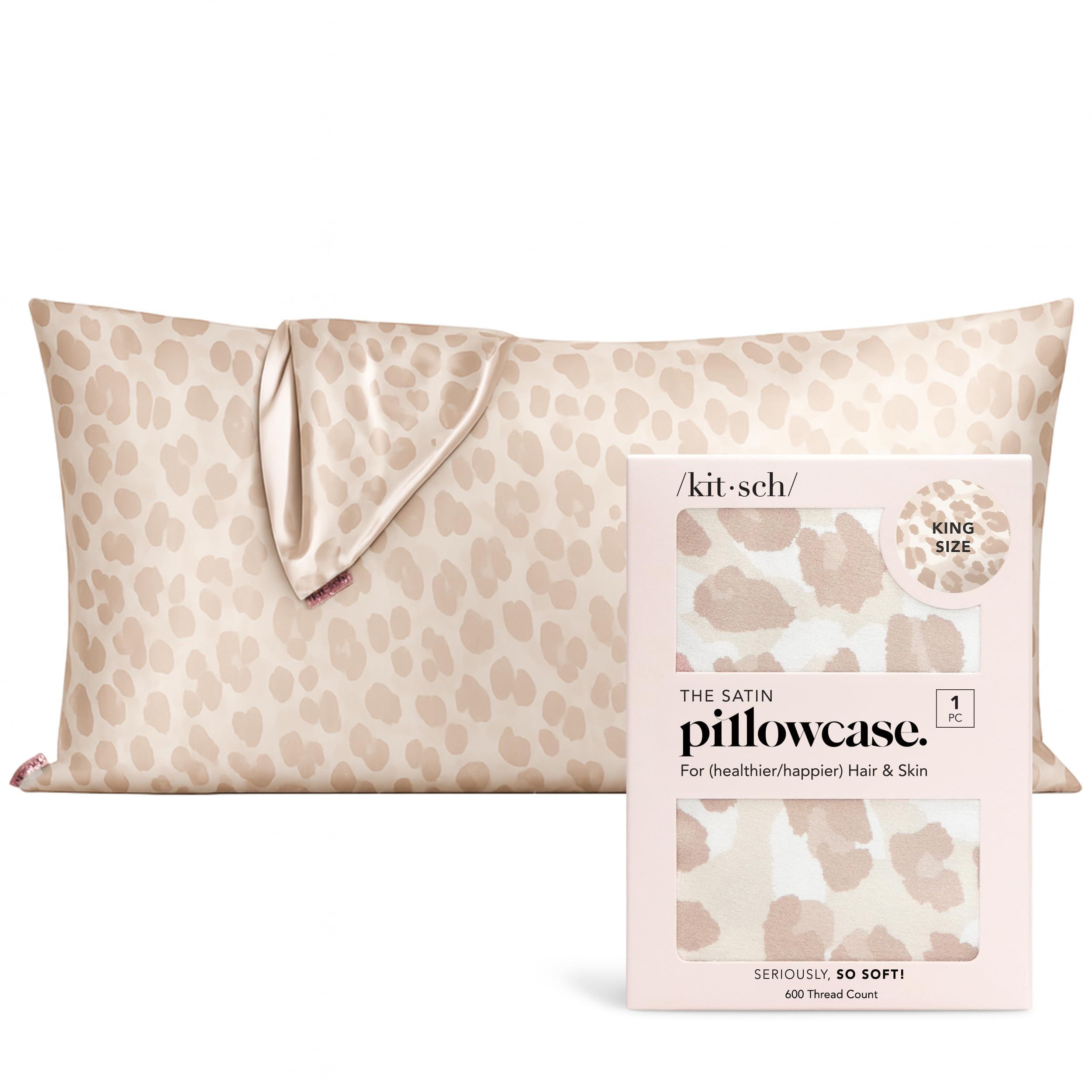 Kitsch Satin Pillowcase with Zipper for Hair & Skin - Softer Than Silk Pillow Cases, Smooth Cooling Satin Pillow Case, Wrinkle-Free, Machine Washable - King Size Satin Pillow Case 48x91 cm, Leopard