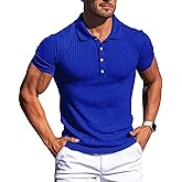 Collared Muscle Polo Shirts Men Slim Fit Textured Knit Polo Shirts Short Sleeve Button Down Shirts Casual Stylish