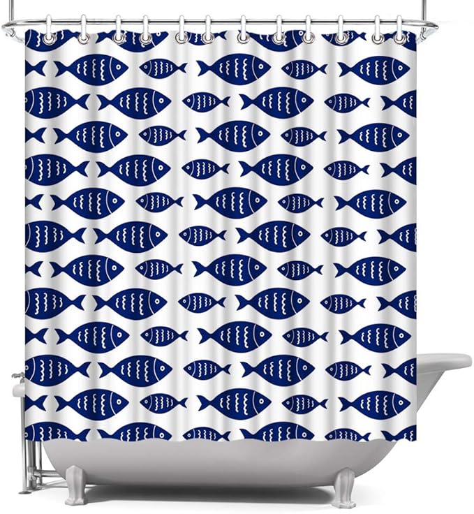 Blue Fishs Shower Curtain Fish School Ocean Marine Theme