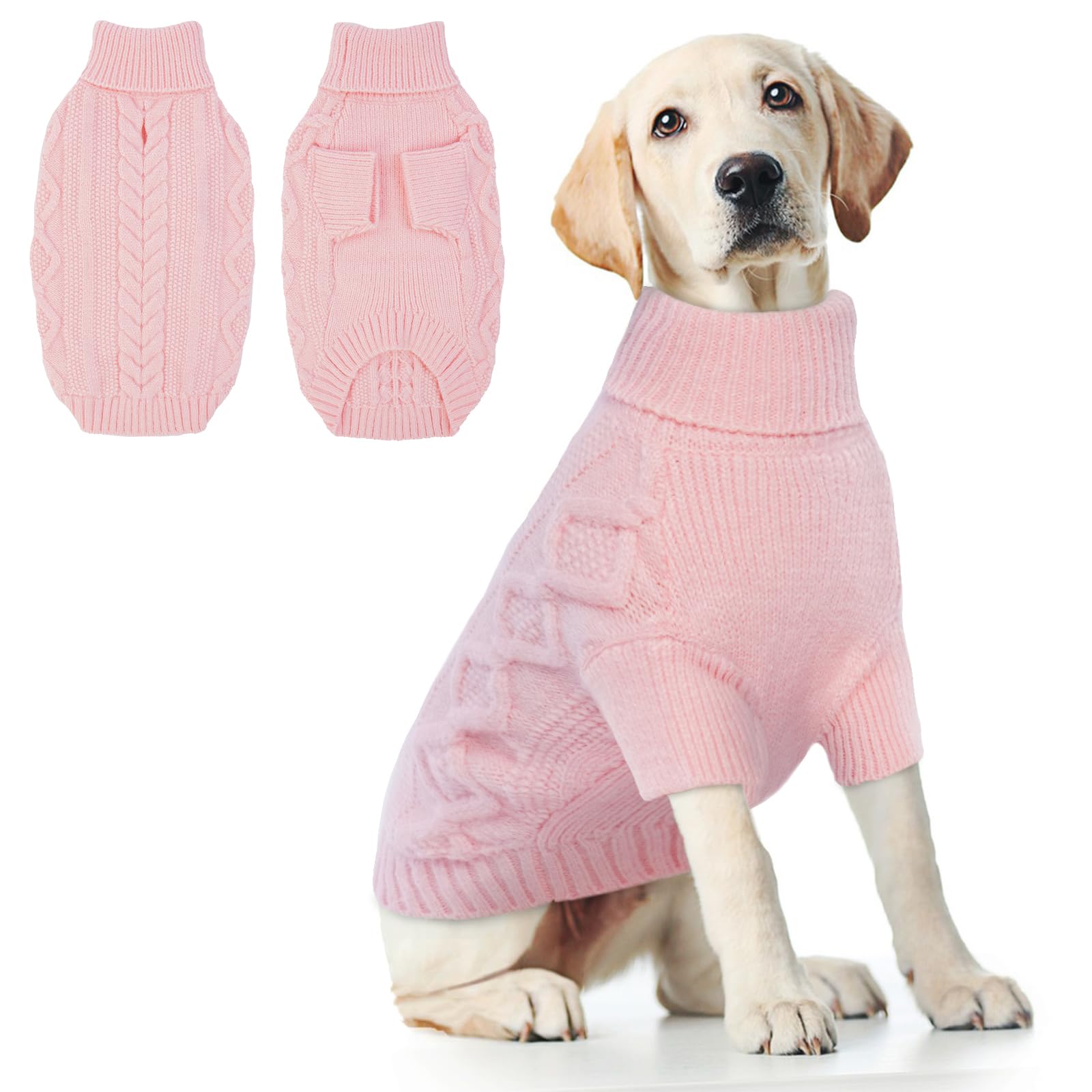Hjumarayan Dog Jumper Large, Knitted Jumpers for Large Dogs, Warm Pet Clothes Outfit for Winter Outdoor, Soft Sweater Thick Coat for French Bulldog, Border Collie, Pink XL