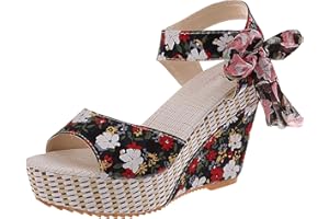 OIANGI Women's Printed Wedge Sandals, Fashion Platform Cross Ankle Strap Bow Open Toe Summer High Heel Casual Sandals