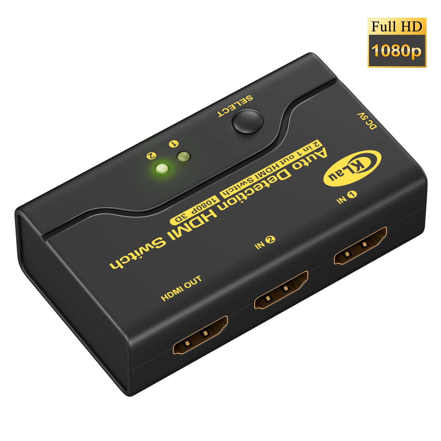 CKLau 2 Port HDMI Switch 2 In 1 Out Auto HDMI Switch Box Supports Full HD 1080P 3D for HDTV, Apple TV, Roku, Fire Stick, PC, Laptop, Xbox 360, PS3, PS4, Blu-Ray Player, Nintendo Switch, DVD