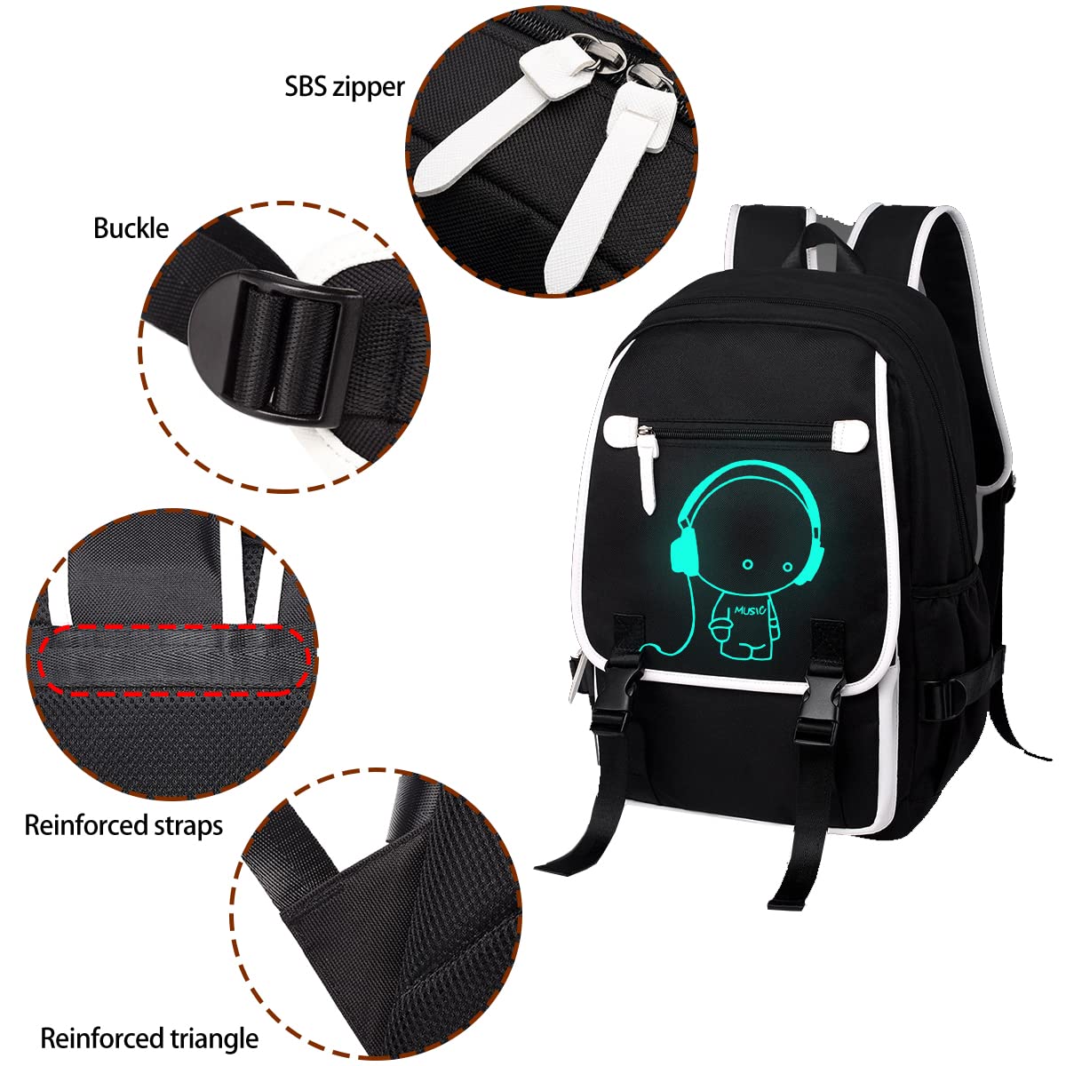 Asge Large 3 Piece Backpack Set - Boys & Girls Teenage Reflective Waterproof School Satchel for Travel & Outdoor