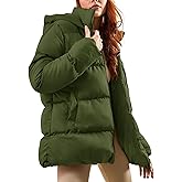 Gihuo Women's Winter Puffer Jacket Oversized Zip Up Long Quilted Coats Lightweight Stand Collar Padded Jackets with Hood