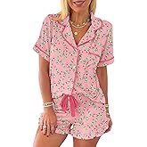 KevaMolly Womens Christmas Lounge Sets Candy Cane Print Pocketed Knotted PJ Set Short Sleeve Xmas Top and Shorts