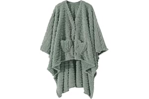 DGSFMI Wearable Blanket Poncho Cape Wrap for Adult, Cozy Sherpa Fleece Pocketed Shawl TV Throw Blankets for Office and Lounge(Sage,58'' x 64'')