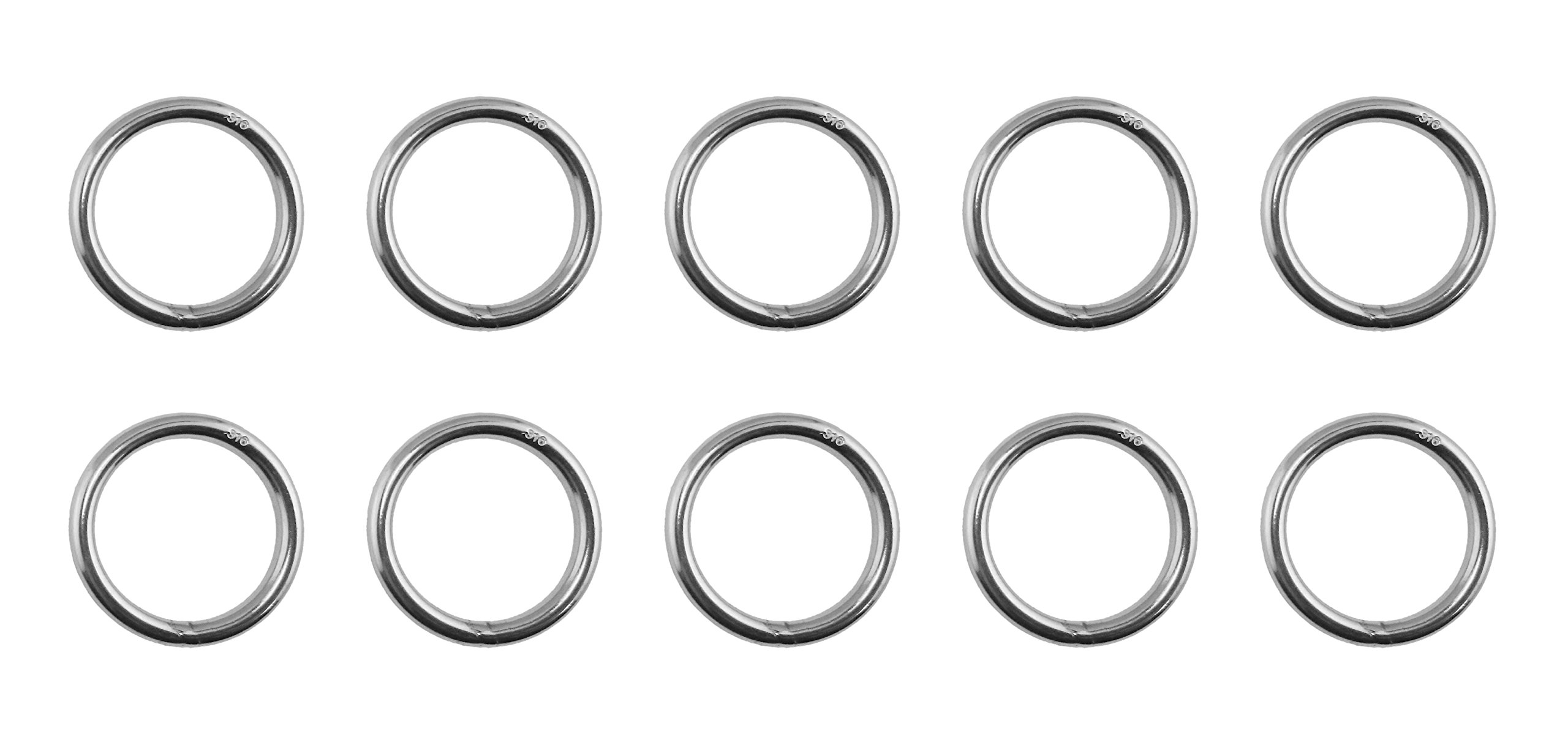 10 Pieces Stainless Steel 316 Round Ring Welded 5/32" x 3/4" (4mm x 20mm ID) Marine Grade