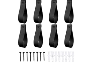 Shonmogar Curtain Rod Holders,Set of 8 Leather Curtain Rod Brackets with Screws,PU Curtain Rod Hangers Stylish Black Leather Straps Hooks for Wall Pole Macrame Boho Art Décor