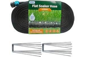 Hlinker 2025 Flat Soaker Hose 75 ft with Stake for Garden, Linkable Drip Hose Diy Automates Garden Irrigation System Saving 84% Water, Dual-layer Leak-free Design Water Hose with Holes