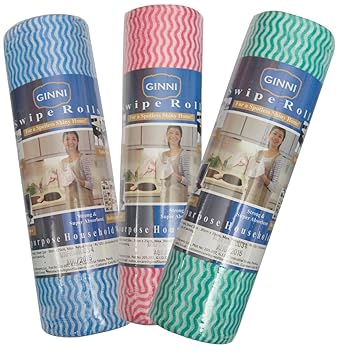 GINNI 6 Non Woven Fabric Roll Kitchen Swipe Rolls (50 Sheets Each)-Pack of 3