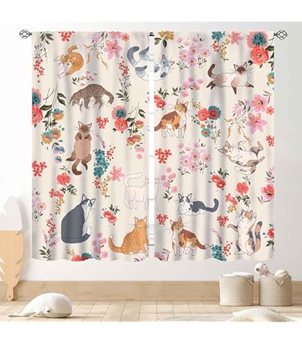 Aazon.co: Cat Blackout Curtains For Girls Boy Hoe Decor, Cute Anial