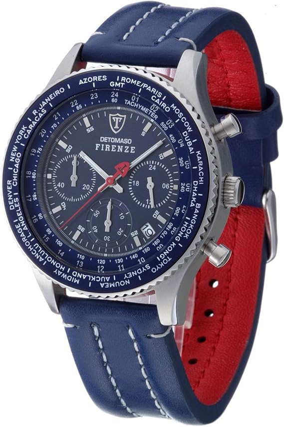 Bracelet De Montre DeTomaso En Cuir Bleu – 22 Mm, Boucle Argentée, Fait Main En Italie – Neuf Avec étiquettes
