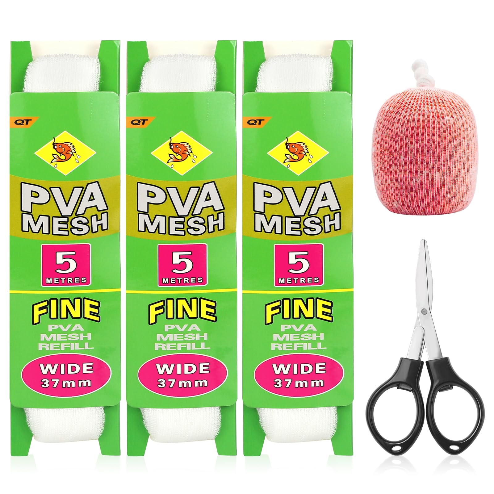 Annyswit 3 Pcs 5m Pva Mesh Refill with Scissors 25 & 37 mm Wide Pva Bags Carp Fishing Accessories Carp Fishing Mesh Bags Fast Melt Water Soluble for Boilie Bait Precise Feeding