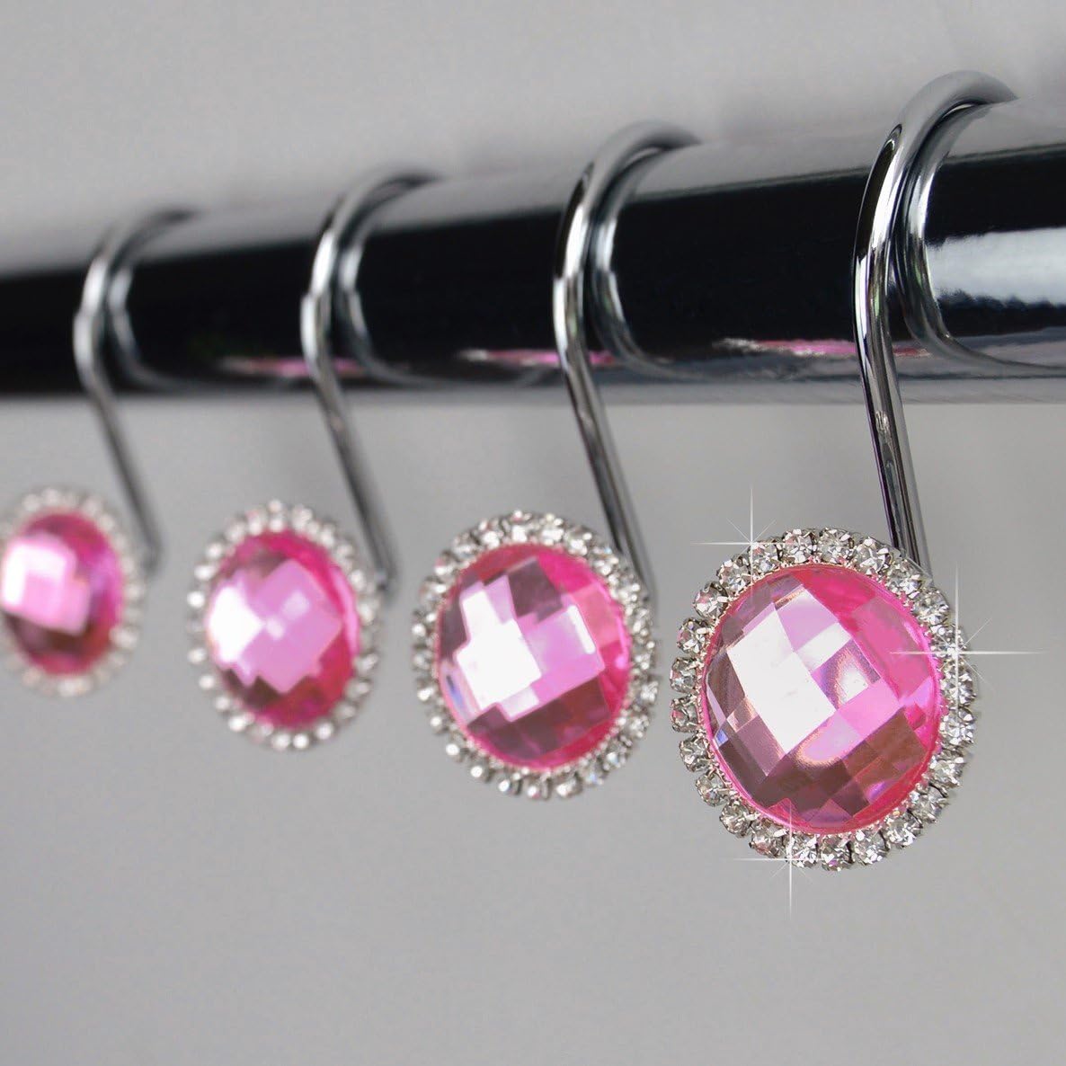 Amazon Com American Cuteness Shower Curtain Hooks Rings Hot Pink Fuchsia Decorative Diamond Crystal Gems Bling Rhinestones Bathroom Bath Set Girl Women Gift Pink Hot Home Kitchen