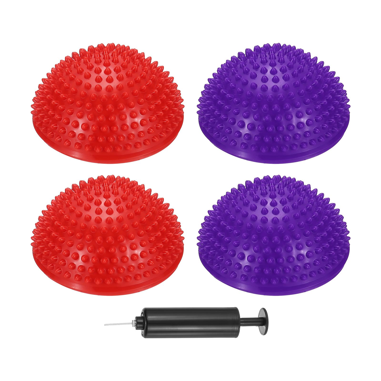 PATIKIL 4 Pcs Half Spiky Domes Balance Pods 6.7x3.1 Inch, Balance Trainer Dots with Hand Pump for Core Body Balancing Stability Training Foot Massage, Red/Purple