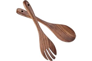 Muso Wood Acacia Salad Servers, 12-inch Wooden Salad Tongs for Serving Salad Mixes, Set of 2 (Acacia Salad Servers)